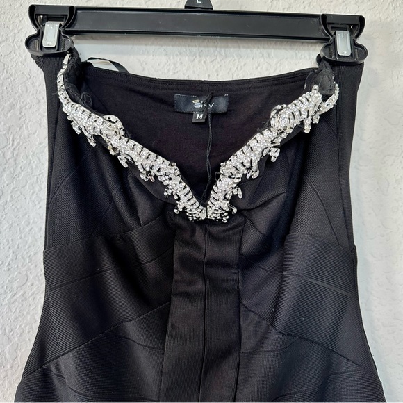 Sky Black Strapless Bandage Tiger Rhinestone Dress - Picture 8 of 14